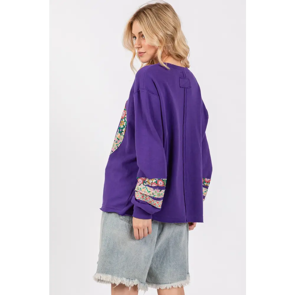 SAGE + FIG Peace Applique Patch Long Sleeve Top - Stylish & Comfortable Casual Wear - Long Sleeve Tops