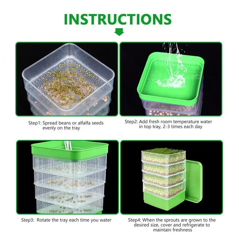Seed Sprouter Tray with Cover – Perfect for Growing Vegetables Herbs and Plants - green - Seed Sprouting Tray