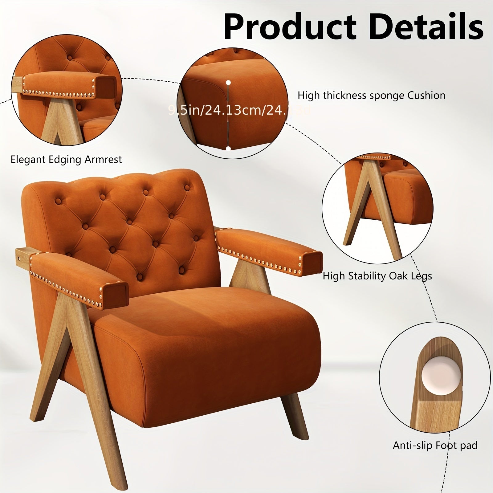 Set Of 2 Mid Century Modern Accent Chair Upholstered Living Room Chairs Armchair With Armrest Comfy Velvet Reading