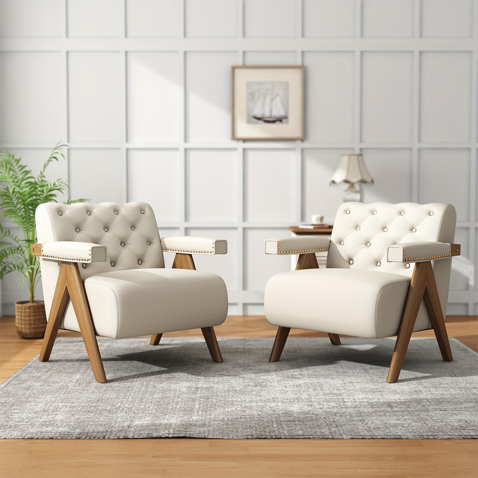 Set Of 2 Mid Century Modern Accent Chair Upholstered Living Room Chairs Armchair With Armrest Comfy Velvet Reading