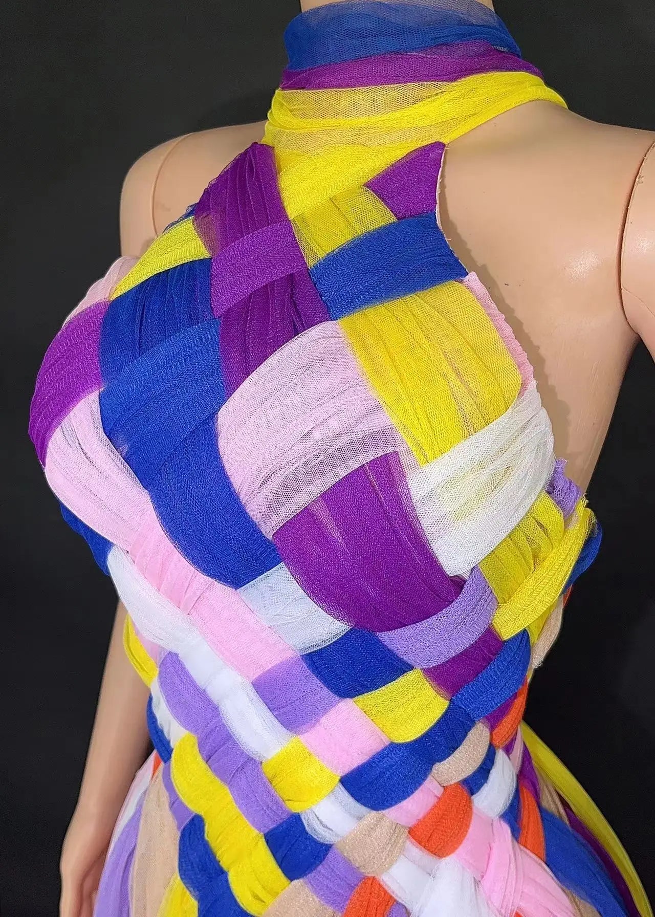 Sexy Vibrant Multicolor Sleeveless Mesh Transparent Short Dress - Perfect for Celebrations and Special Occasions - Maxi