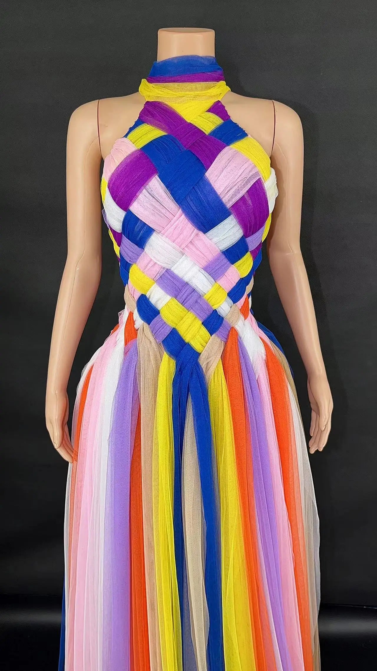 Sexy Vibrant Multicolor Sleeveless Mesh Transparent Short Dress - Perfect for Celebrations and Special Occasions - Maxi