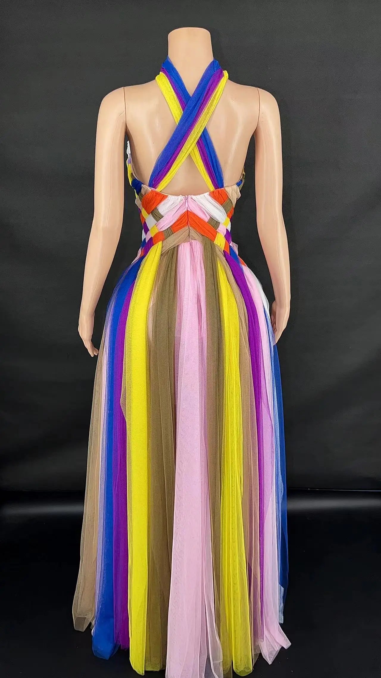 Sexy Vibrant Multicolor Sleeveless Mesh Transparent Short Dress - Perfect for Celebrations and Special Occasions - Maxi