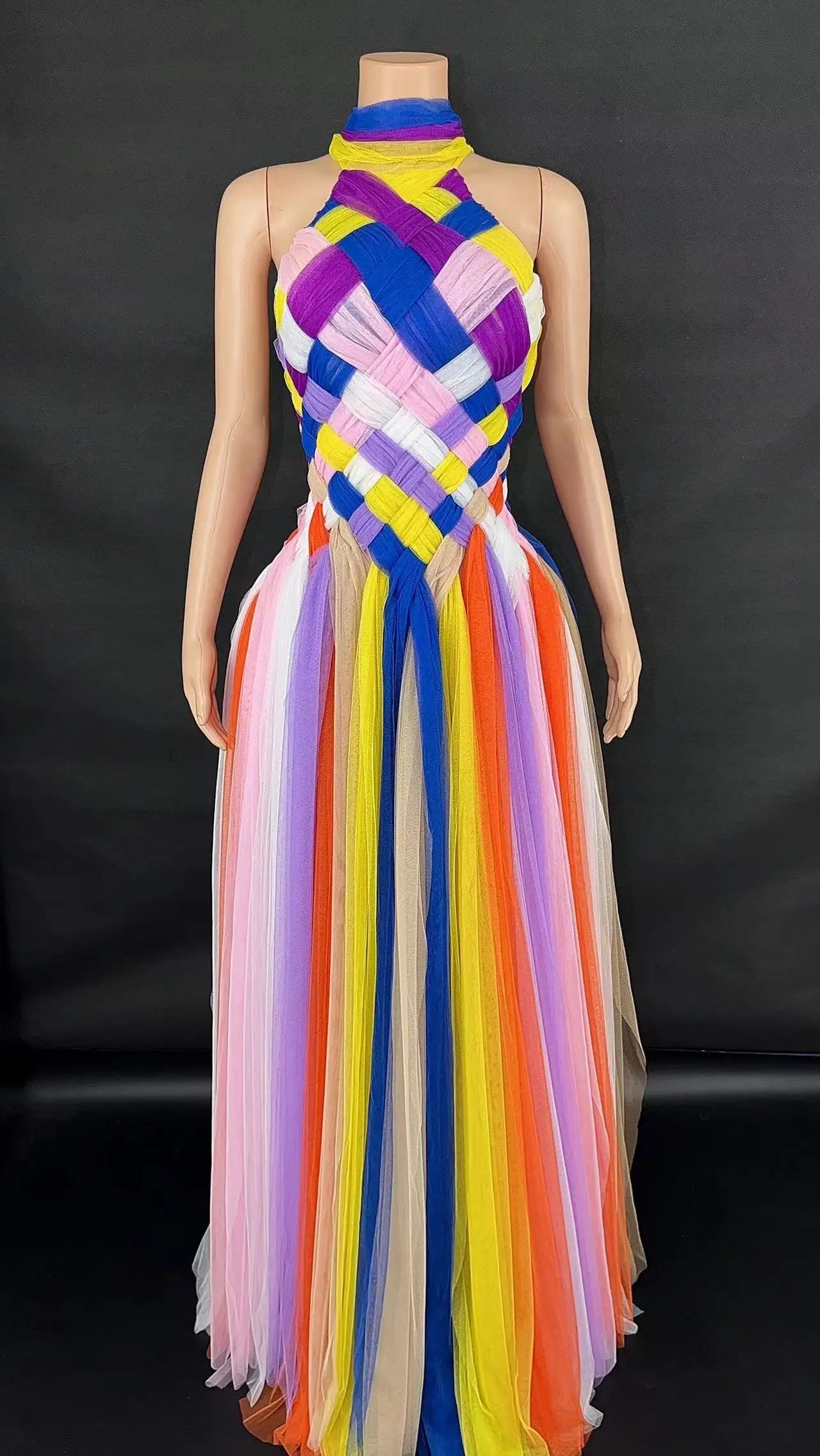 Sexy Vibrant Multicolor Sleeveless Mesh Transparent Short Dress - Perfect for Celebrations and Special Occasions - Maxi
