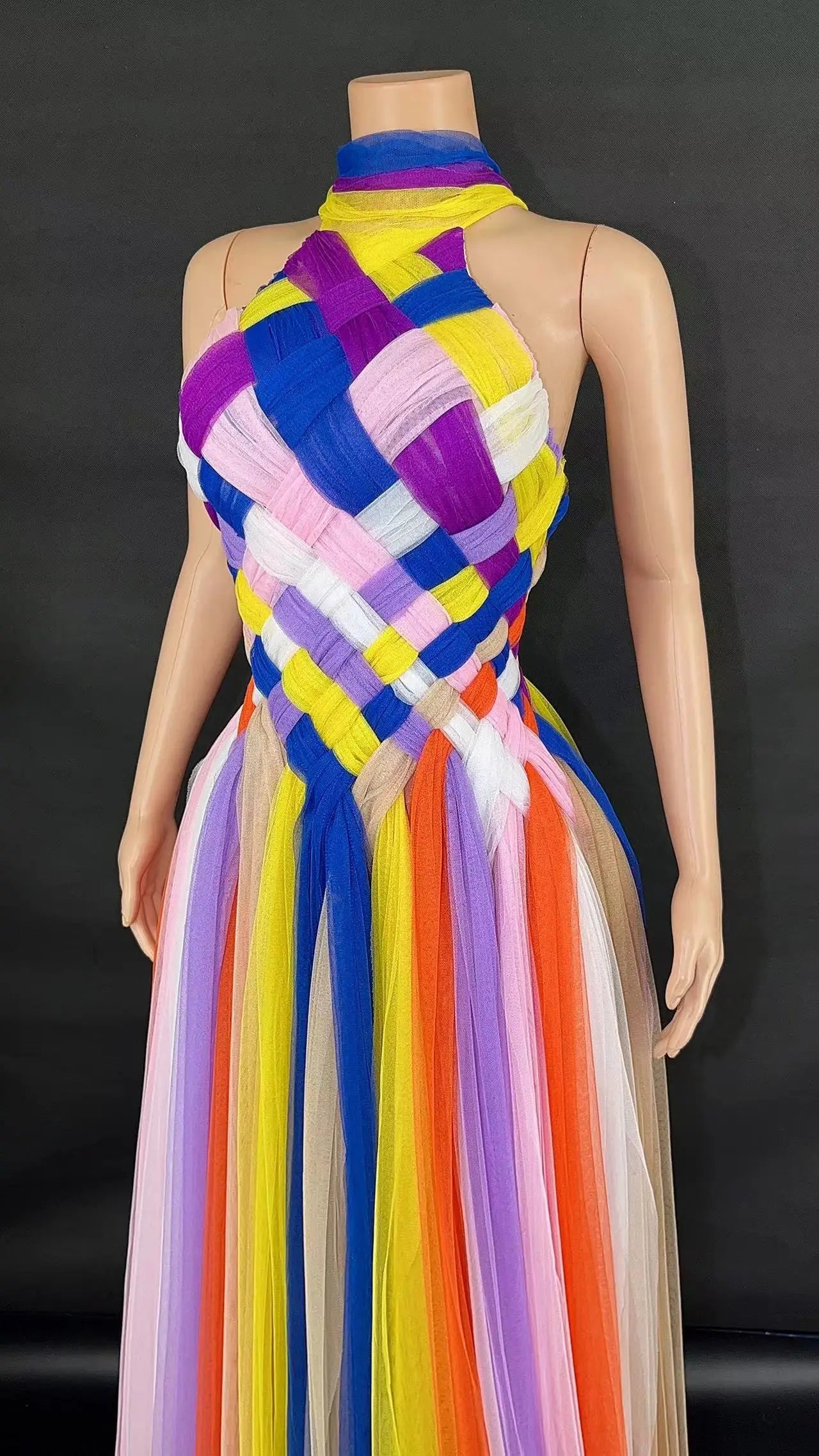 Sexy Vibrant Multicolor Sleeveless Mesh Transparent Short Dress - Perfect for Celebrations and Special Occasions - Maxi