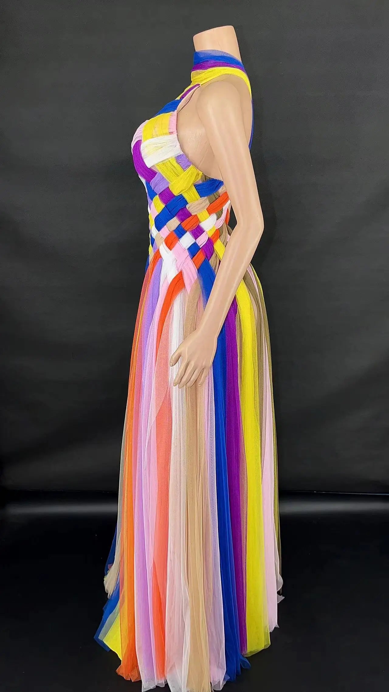Sexy Vibrant Multicolor Sleeveless Mesh Transparent Short Dress - Perfect for Celebrations and Special Occasions - Maxi