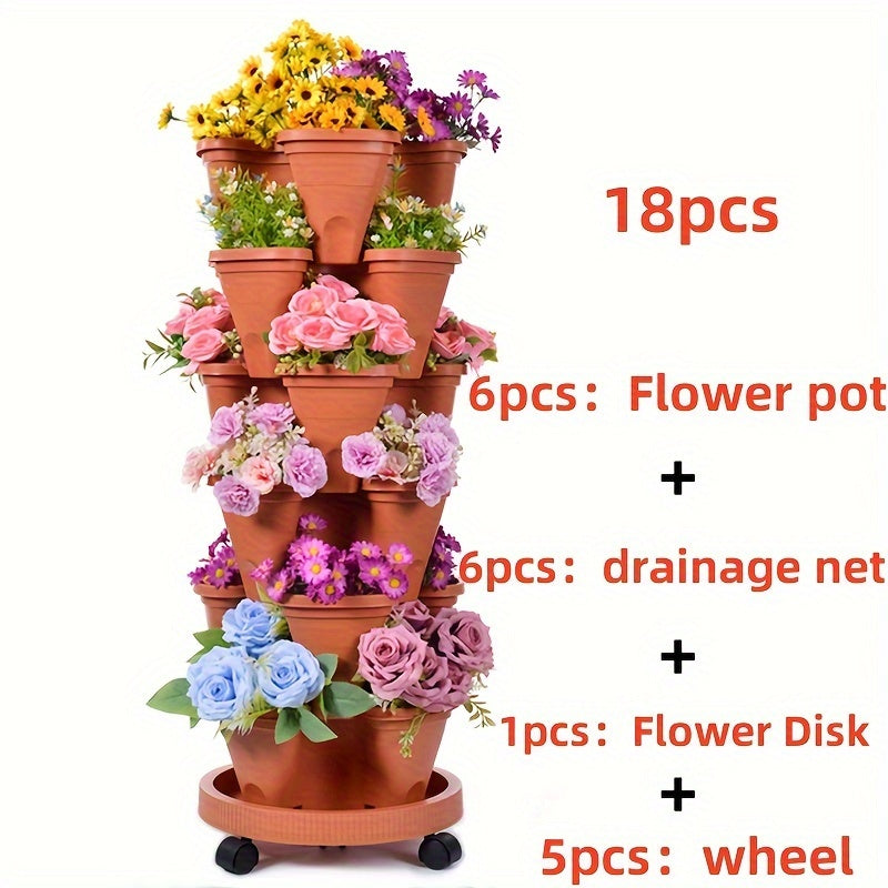 Stackable Vertical Garden Flower Pots Set – 16pcs 5-Layer System - Vertical Planters