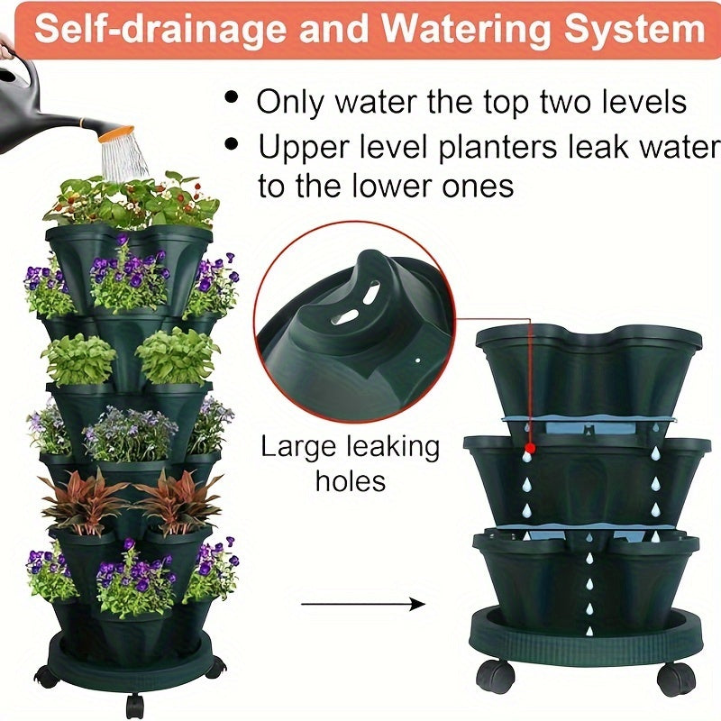 Stackable Vertical Garden Flower Pots Set – 16pcs 5-Layer System - Vertical Planters