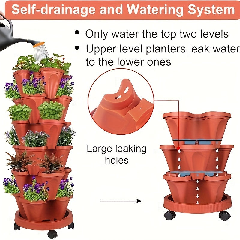 Stackable Vertical Garden Flower Pots Set – 16pcs 5-Layer System - Vertical Planters