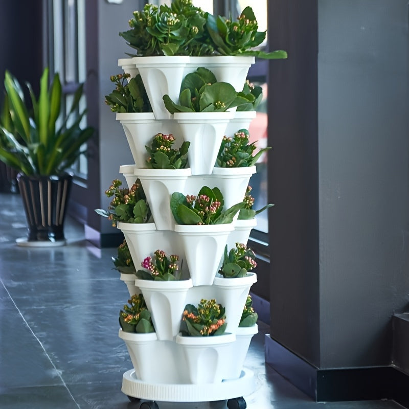 Stackable Vertical Garden Flower Pots Set – 16pcs 5-Layer System - Vertical Planters