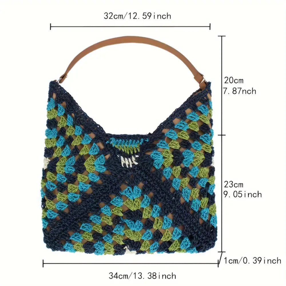Straw Hobo Beach Tote Bag - Boho Woven Crochet Shoulder Bag Foldable Handbag for Summer Travel & Vacation - Handbag