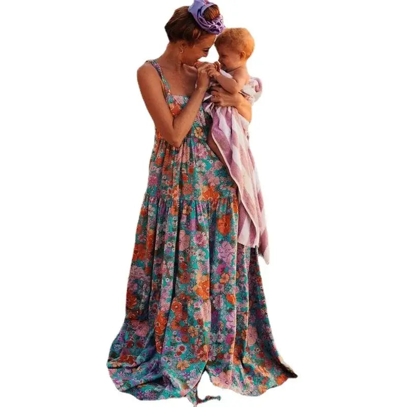 Summer Bohemian Floral Long Dress - Elegant Backless Strap Maxi Swing Beach Dress for Women - Maxi Dresses