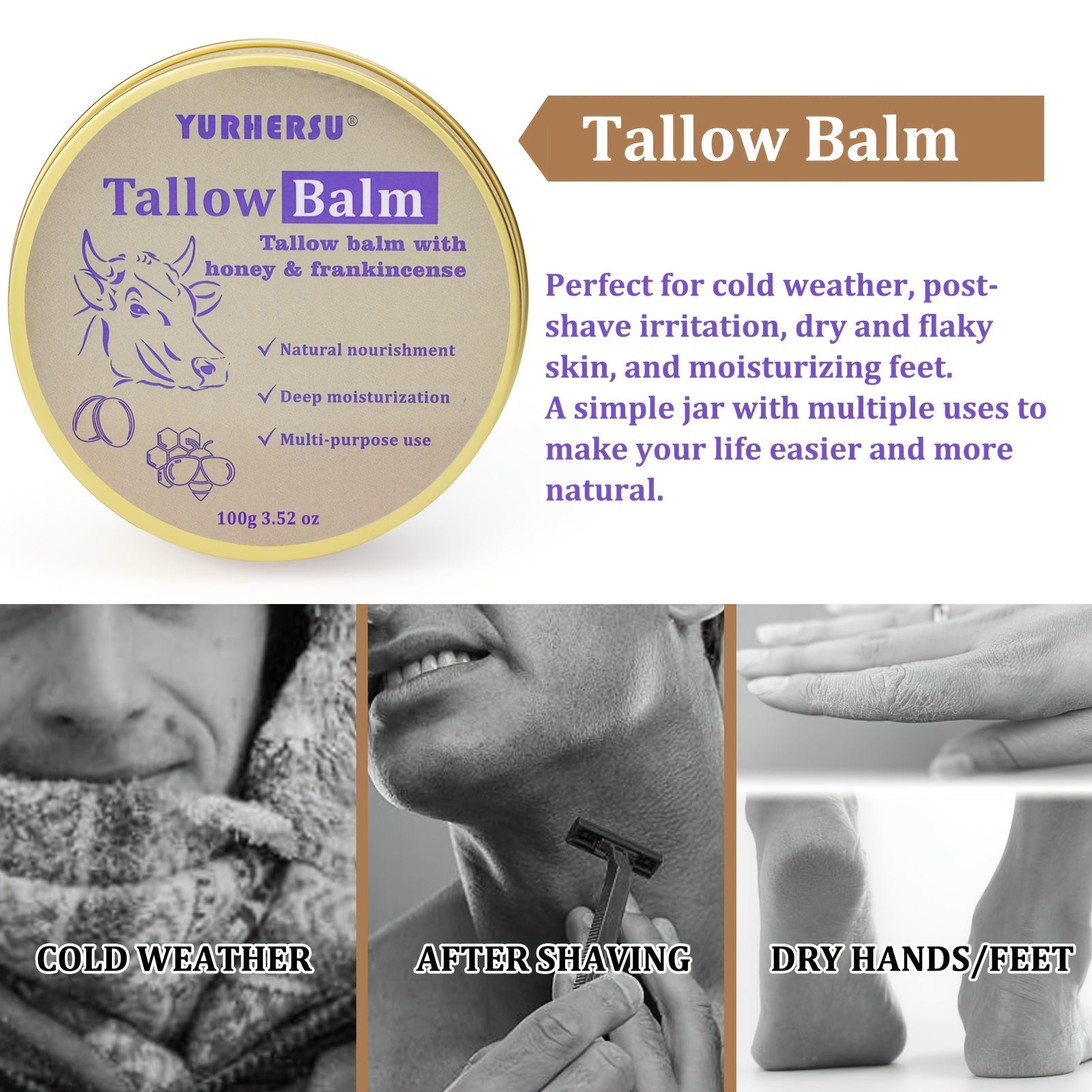 Tallow Balm 3.38 oz – All-Purpose Skin Care with Olive Oil & Vitamin E - Tallow Balm - Balm