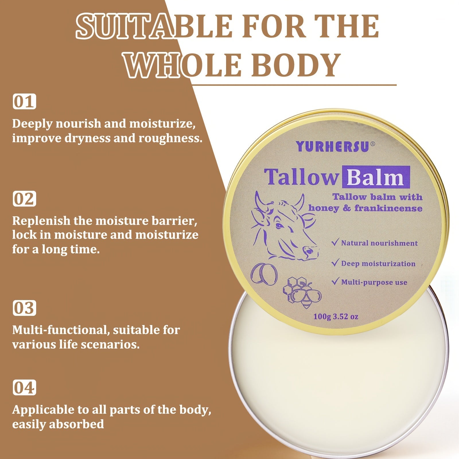 Tallow Balm 3.38 oz – All-Purpose Skin Care with Olive Oil & Vitamin E - Tallow Balm - Balm