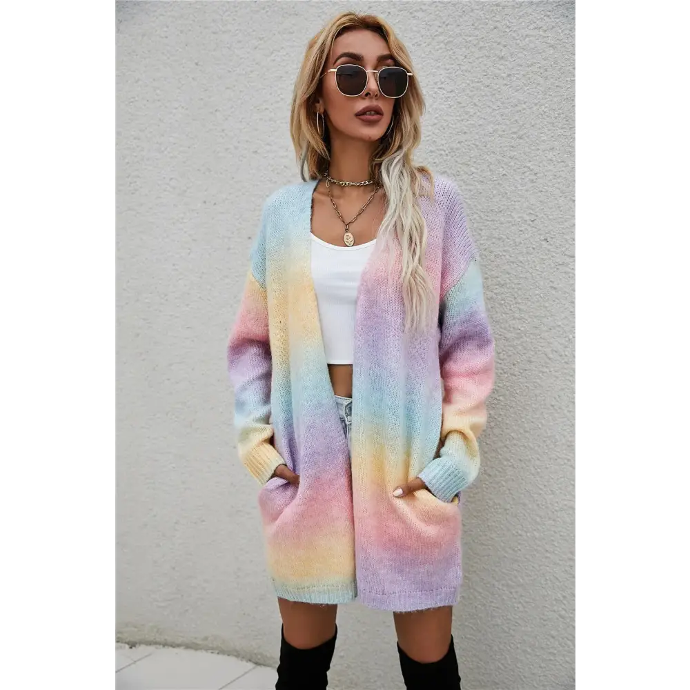 Tie Dye Cardigan Knit Sweater Women Rainbow Jumpers Spring Autumn Winter Maxi Soft Loose Coat Long Knitted Jacket