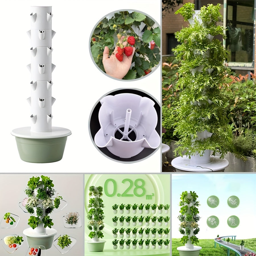 Versatile Multi-Layer Strawberry & Vegetable Grow Tower – Modern Hydroponic Indoor/Outdoor Planter (Water Pump