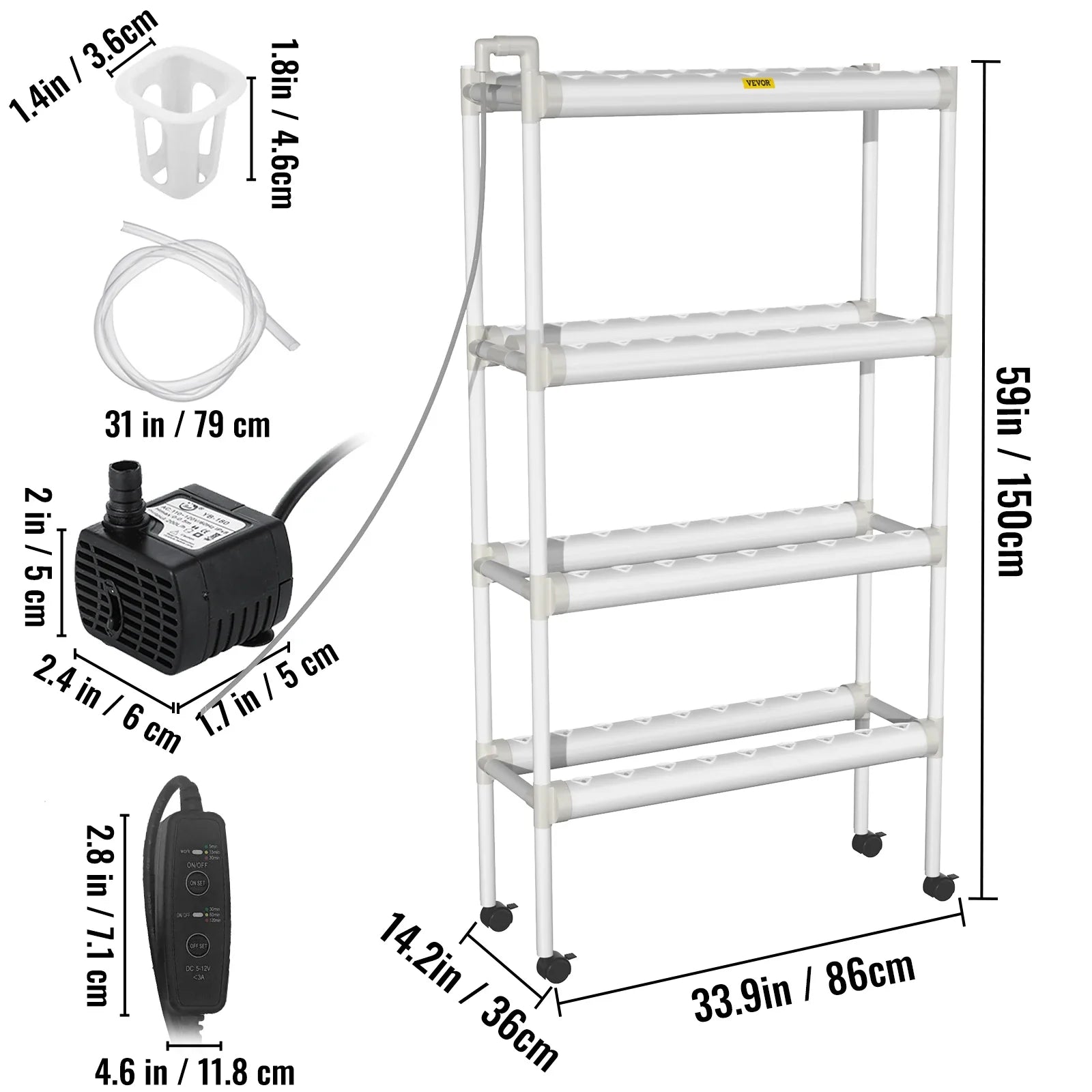 VEVOR Hydroponic Grow Kit Hydroponics System 36/54/72/90/108 Sites 1/2/3/4 Layers 4/6/8/10/12 Pipes Vegetables Lawn &