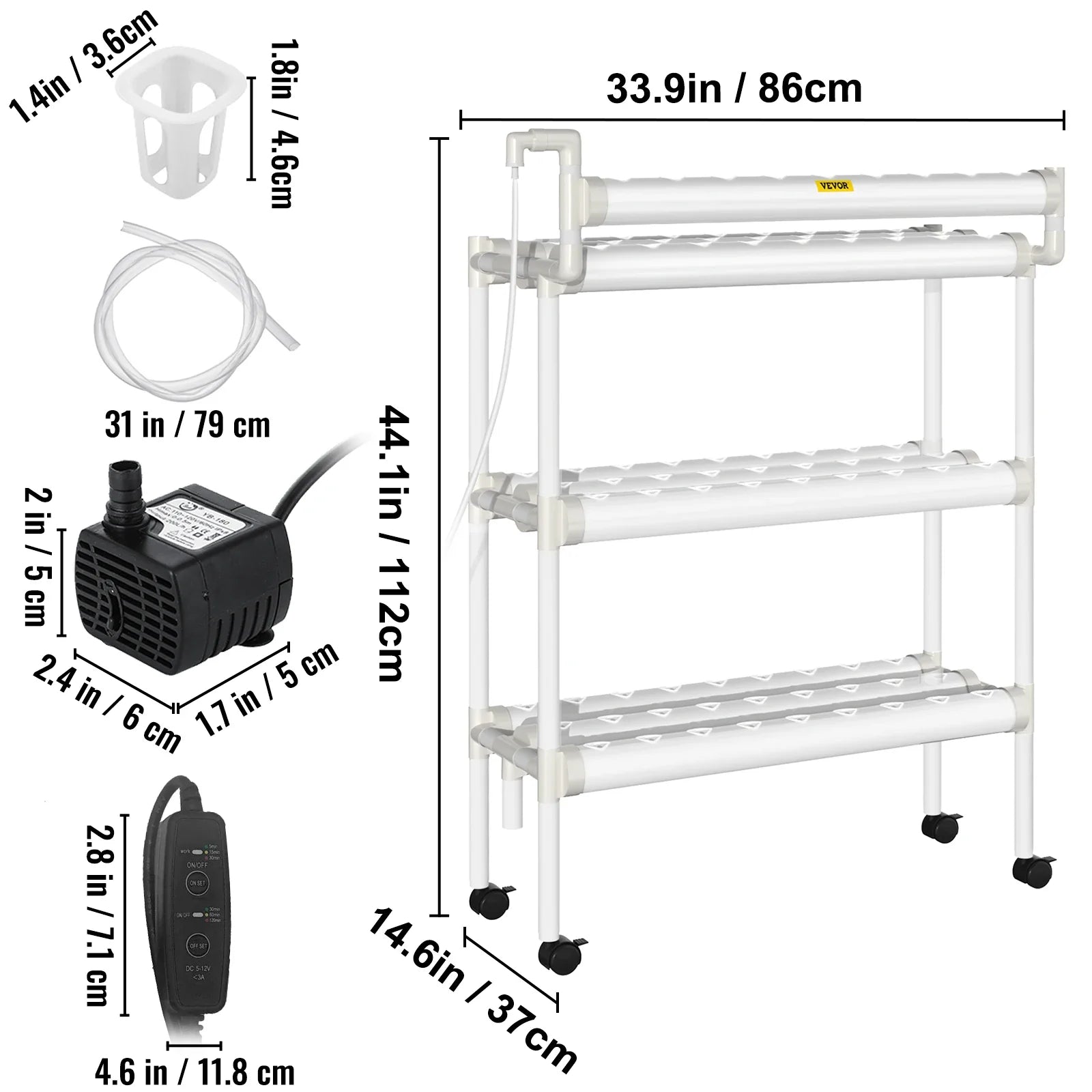 VEVOR Hydroponic Grow Kit Hydroponics System 36/54/72/90/108 Sites 1/2/3/4 Layers 4/6/8/10/12 Pipes Vegetables Lawn &