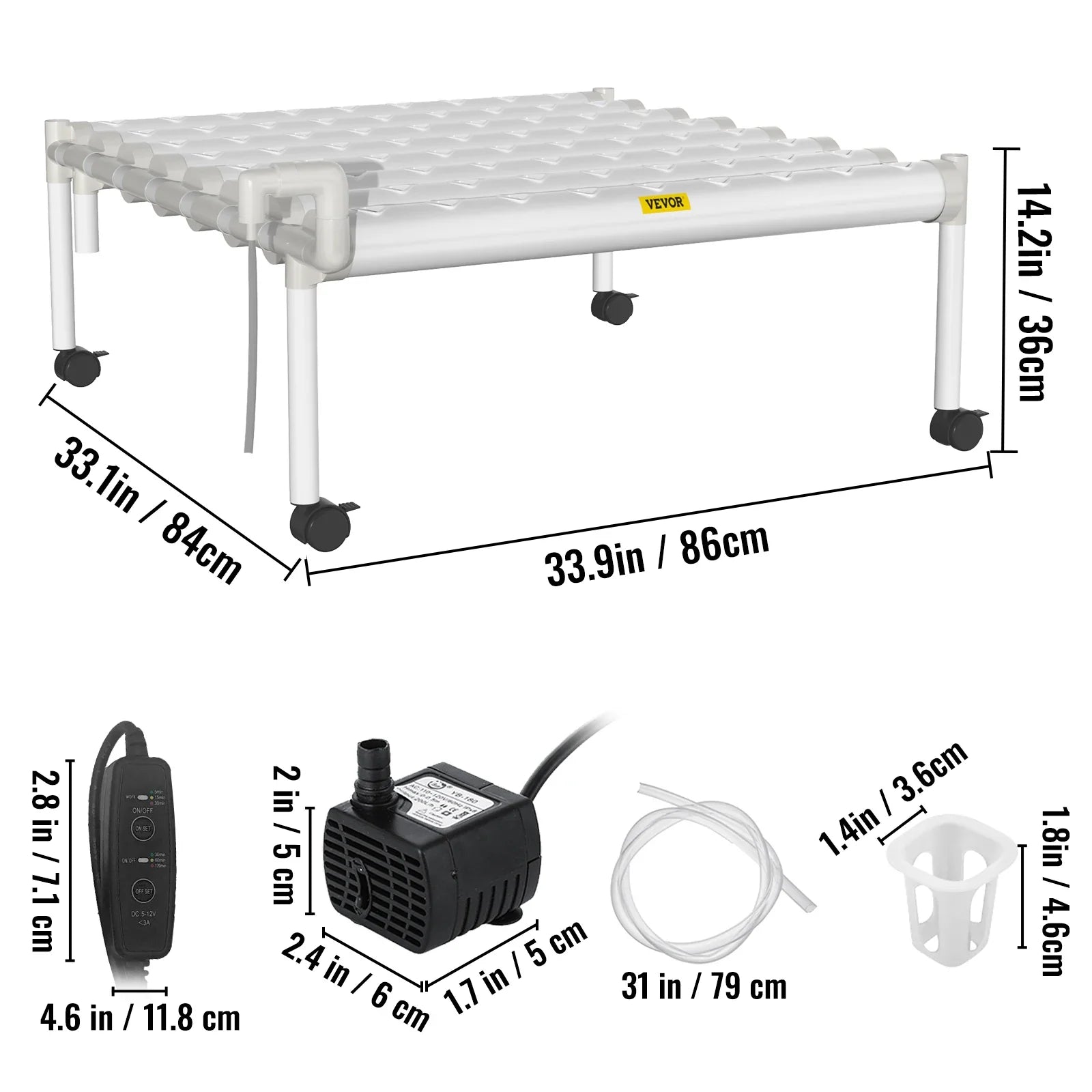 VEVOR Hydroponic Grow Kit Hydroponics System 36/54/72/90/108 Sites 1/2/3/4 Layers 4/6/8/10/12 Pipes Vegetables Lawn &