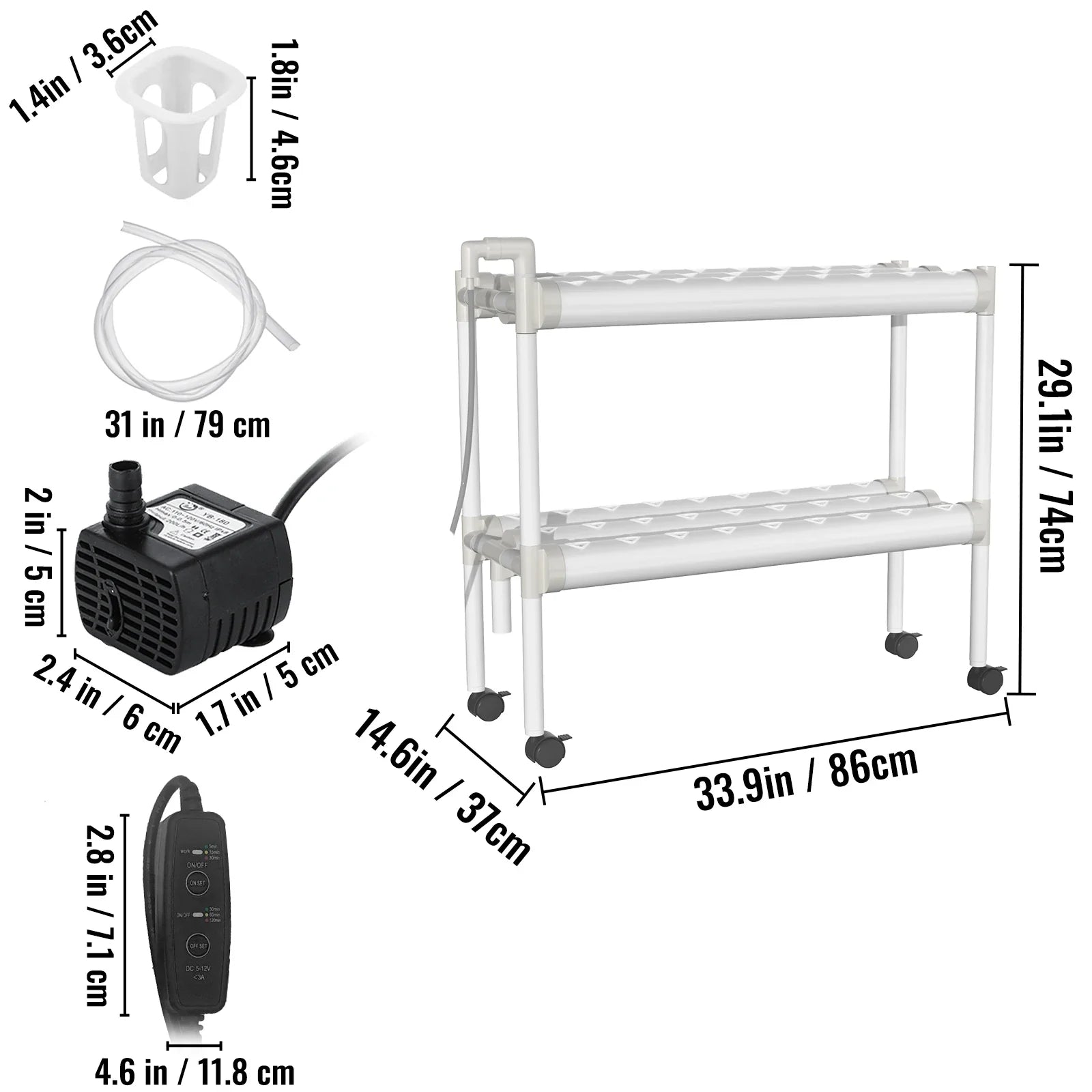VEVOR Hydroponic Grow Kit Hydroponics System 36/54/72/90/108 Sites 1/2/3/4 Layers 4/6/8/10/12 Pipes Vegetables Lawn &