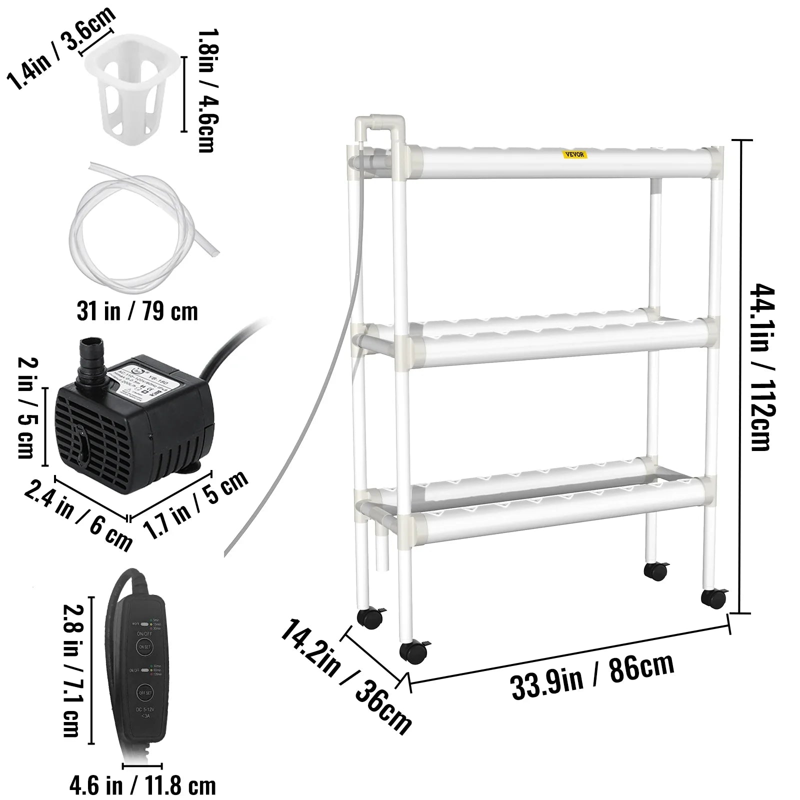 VEVOR Hydroponic Grow Kit Hydroponics System 36/54/72/90/108 Sites 1/2/3/4 Layers 4/6/8/10/12 Pipes Vegetables Lawn &