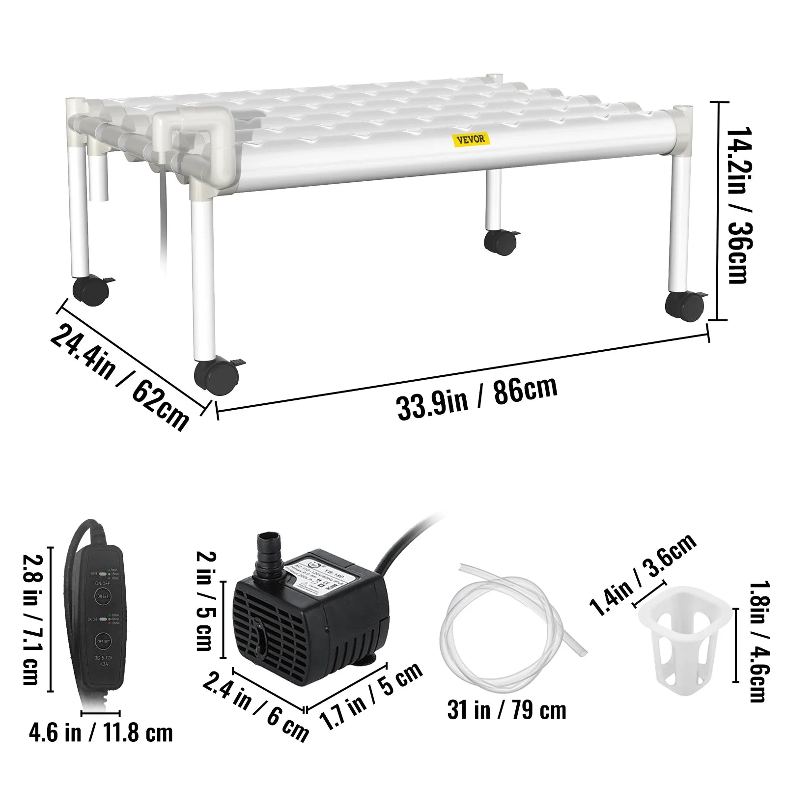 VEVOR Hydroponic Grow Kit Hydroponics System 36/54/72/90/108 Sites 1/2/3/4 Layers 4/6/8/10/12 Pipes Vegetables Lawn &