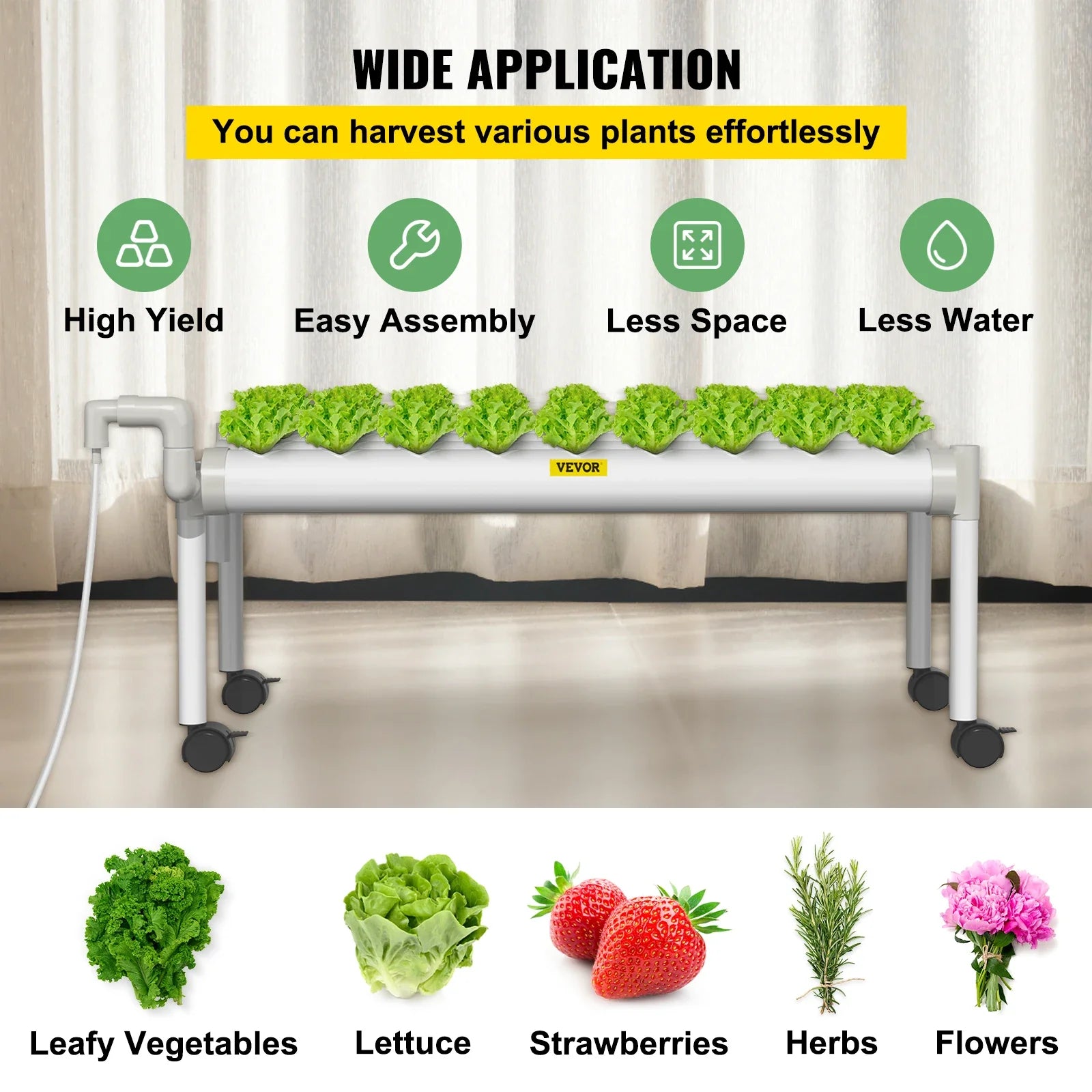 VEVOR Hydroponic Grow Kit Hydroponics System 36/54/72/90/108 Sites 1/2/3/4 Layers 4/6/8/10/12 Pipes Vegetables Lawn &