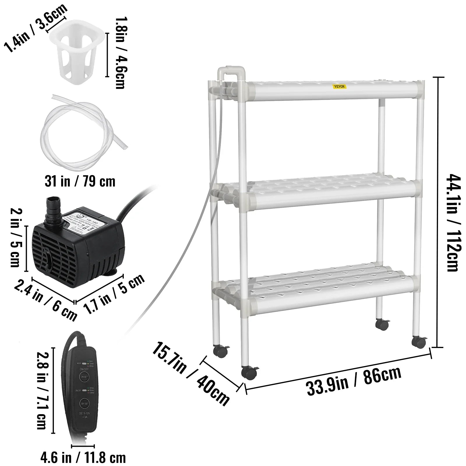 VEVOR Hydroponic Grow Kit Hydroponics System 36/54/72/90/108 Sites 1/2/3/4 Layers 4/6/8/10/12 Pipes Vegetables Lawn &