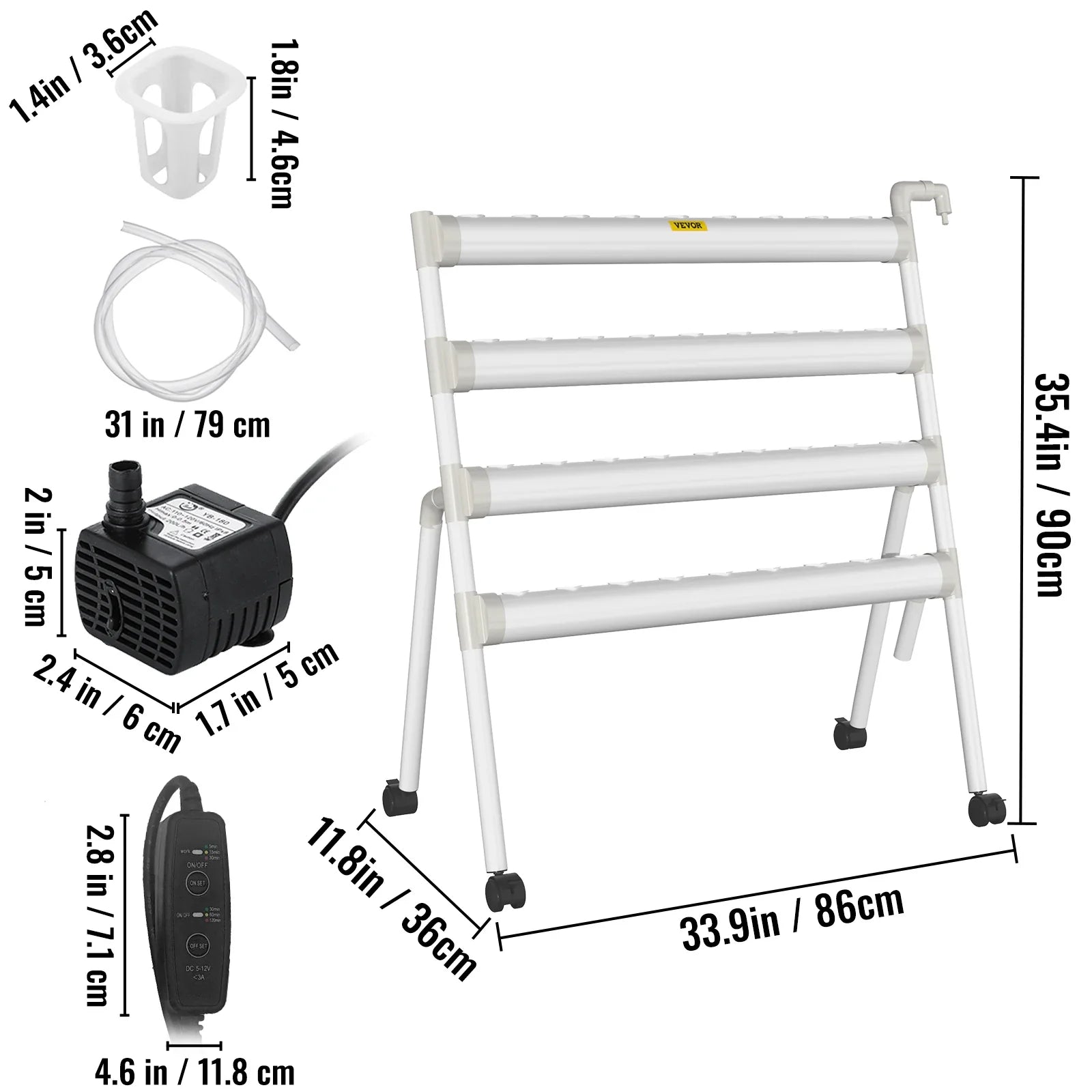 VEVOR Hydroponic Grow Kit Hydroponics System 36/54/72/90/108 Sites 1/2/3/4 Layers 4/6/8/10/12 Pipes Vegetables Lawn &