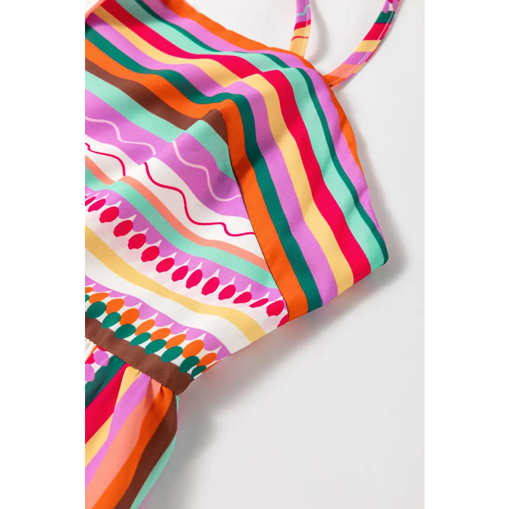 Vibrant Multicolor Boho Striped Maxi Dress with Spaghetti Straps and Smocked Back - Perfect for Beach Days and Summer