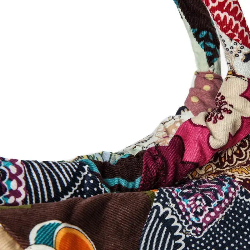 Vintage Floral Print Cotton Shoulder Bag - Large Capacity Bohemian Patchwork Tote Tribal Hobo Style - multicolor