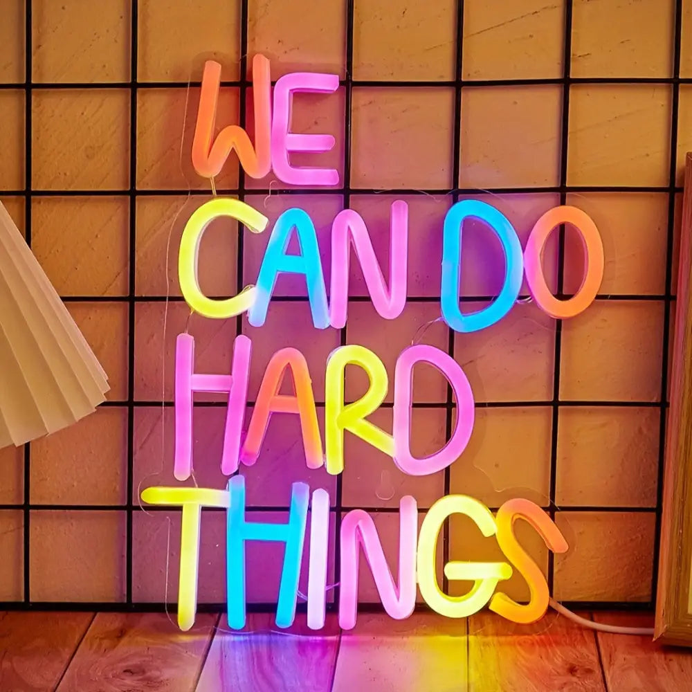 We Can Do Hard Things LED Neon Sign - USB Powered Decorative Wall Light with Metal Finish Ideal for Bedroom Party