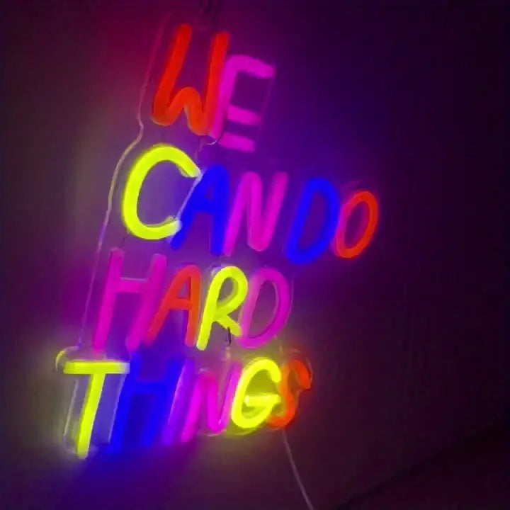 We Can Do Hard Things LED Neon Sign - USB Powered Decorative Wall Light with Metal Finish Ideal for Bedroom Party