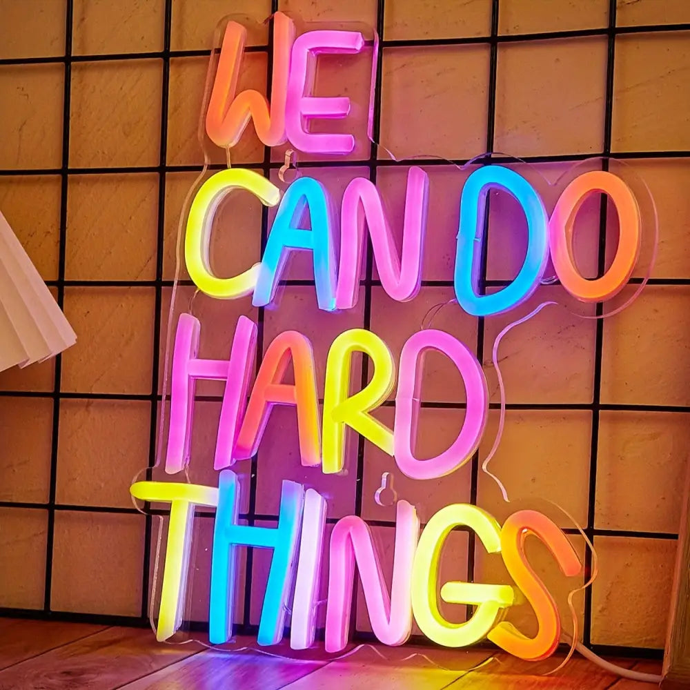 We Can Do Hard Things LED Neon Sign - USB Powered Decorative Wall Light with Metal Finish Ideal for Bedroom Party