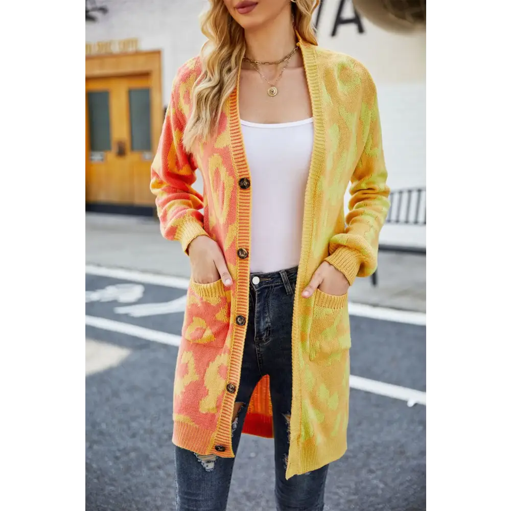 Winter 2024 Women’s Knitted Cardigan Sweater - V-Neck Full Sleeve Print Midi Jumper - Thick Spliced Single Breasted