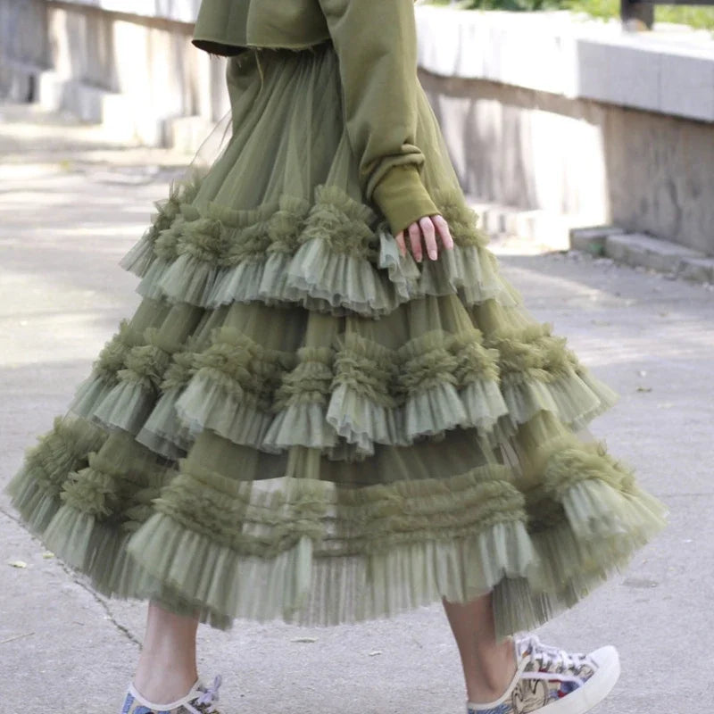 Women’s Big Swing Fluffy Yarn Ball Gown Skirt - Long Layered Cake Skirt for Winter Fashion Outfits Elegant