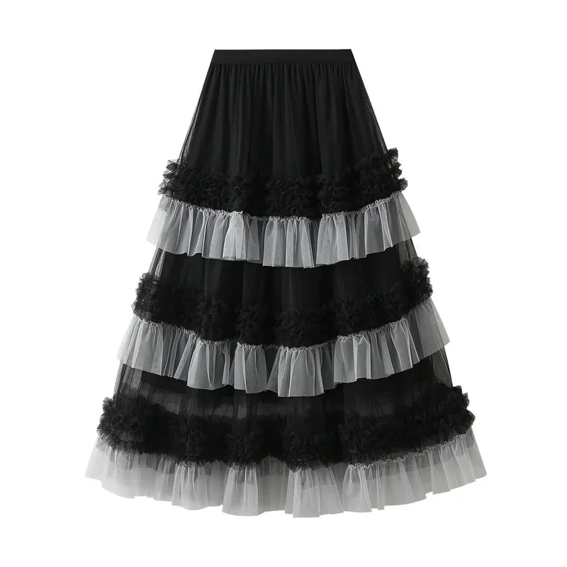 Women’s Big Swing Fluffy Yarn Ball Gown Skirt - Long Layered Cake Skirt for Winter Fashion Outfits Elegant