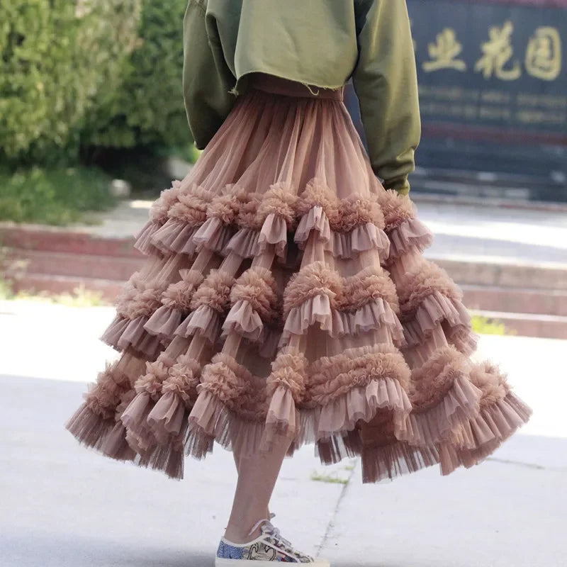 Women’s Big Swing Fluffy Yarn Ball Gown Skirt - Long Layered Cake Skirt for Winter Fashion Outfits Elegant