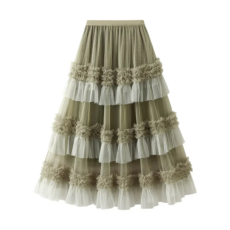 Women’s Big Swing Fluffy Yarn Ball Gown Skirt - Long Layered Cake Skirt for Winter Fashion Outfits Elegant