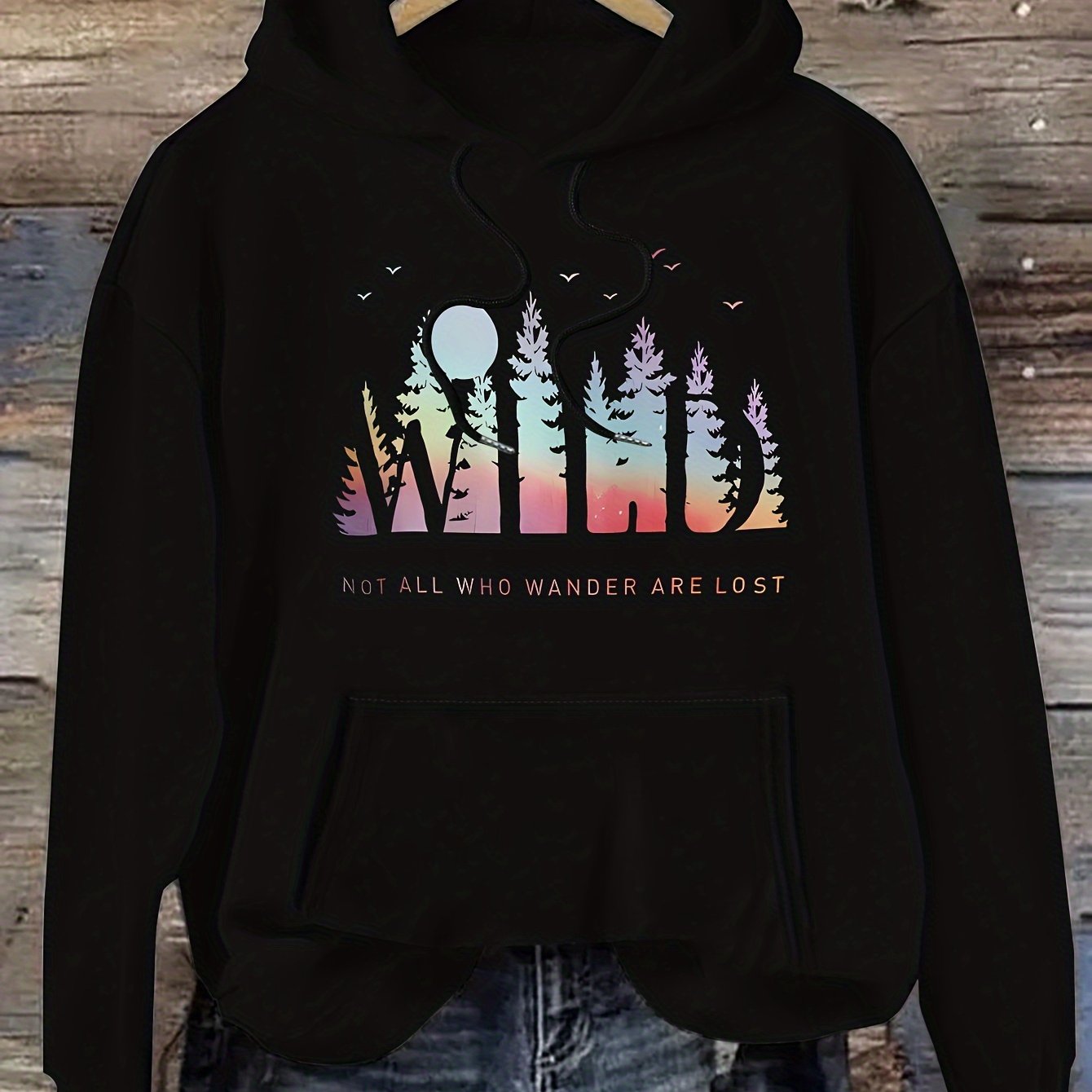 Women’s Casual ’Not All Who Wander Are Lost’ Hoodie - Black / S - Pullover Hoodie