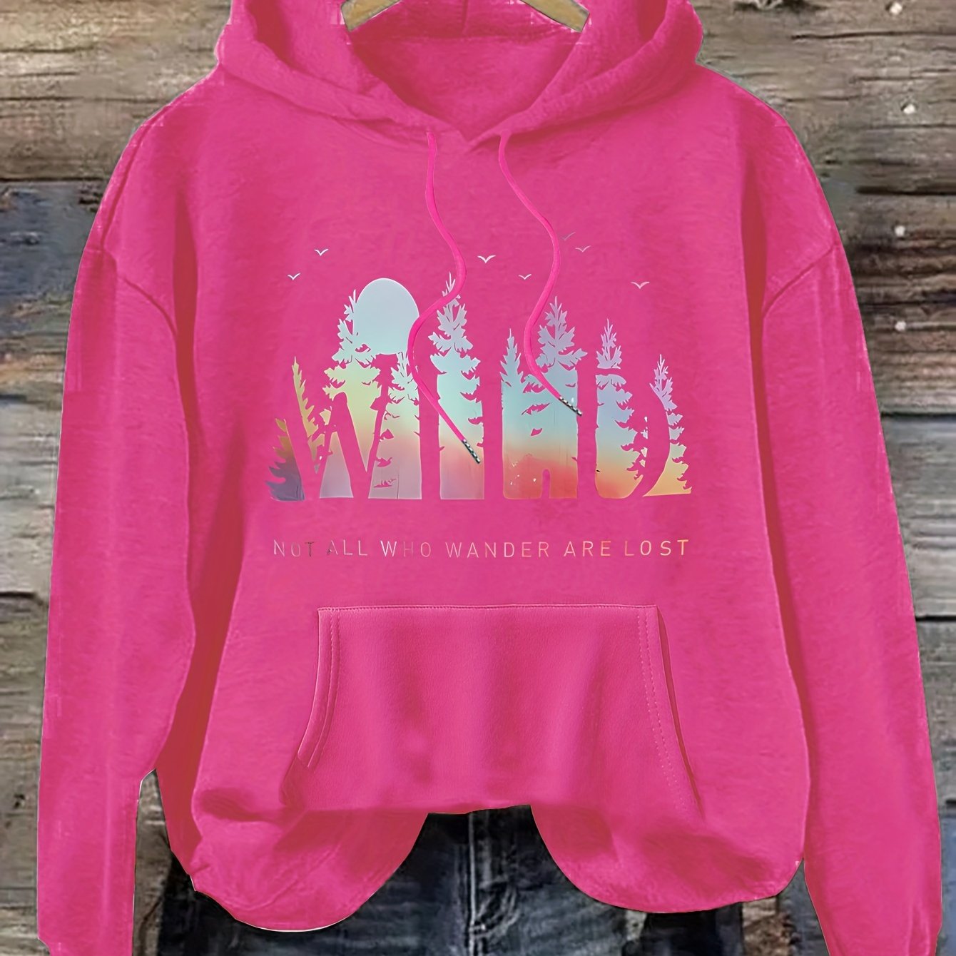 Women’s Casual ’Not All Who Wander Are Lost’ Hoodie - Dark Pink / S - Pullover Hoodie