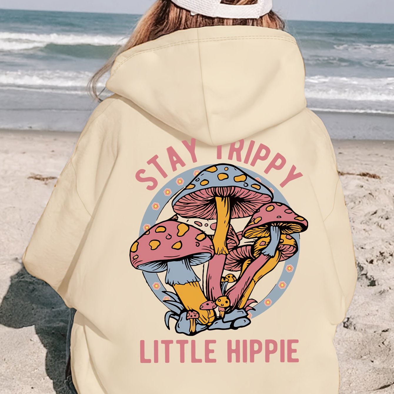 Women’s Casual Stay Trippy Hippy Hoodie - Cozy and Stylish - Apricot / S - Pull Over Hoodie