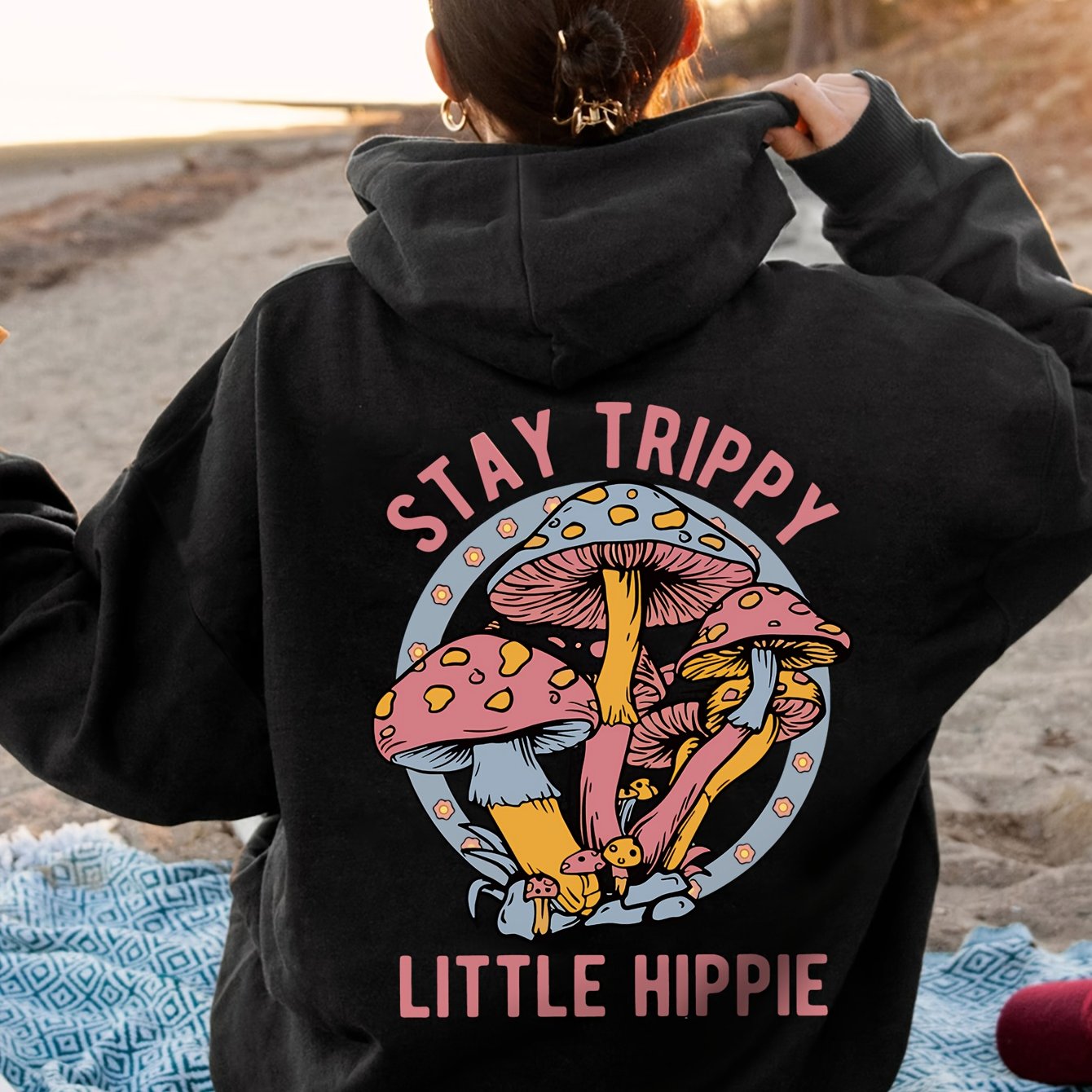 Women’s Casual Stay Trippy Hippy Hoodie - Cozy and Stylish - Black / S - Pull Over Hoodie