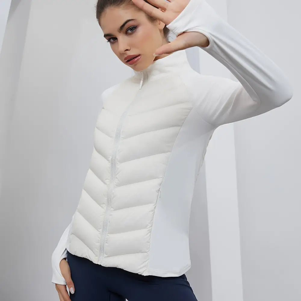 Women’s Down Jacket with Stand Neck & Full-Zip Closure - Warm Stylish Design with Thumbhole Cuffs - White / S(4) - Down