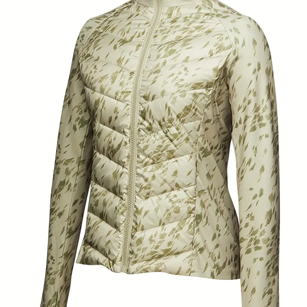 Women’s Down Jacket with Stand Neck & Full-Zip Closure - Warm Stylish Design with Thumbhole Cuffs - Green Olives / S(4)
