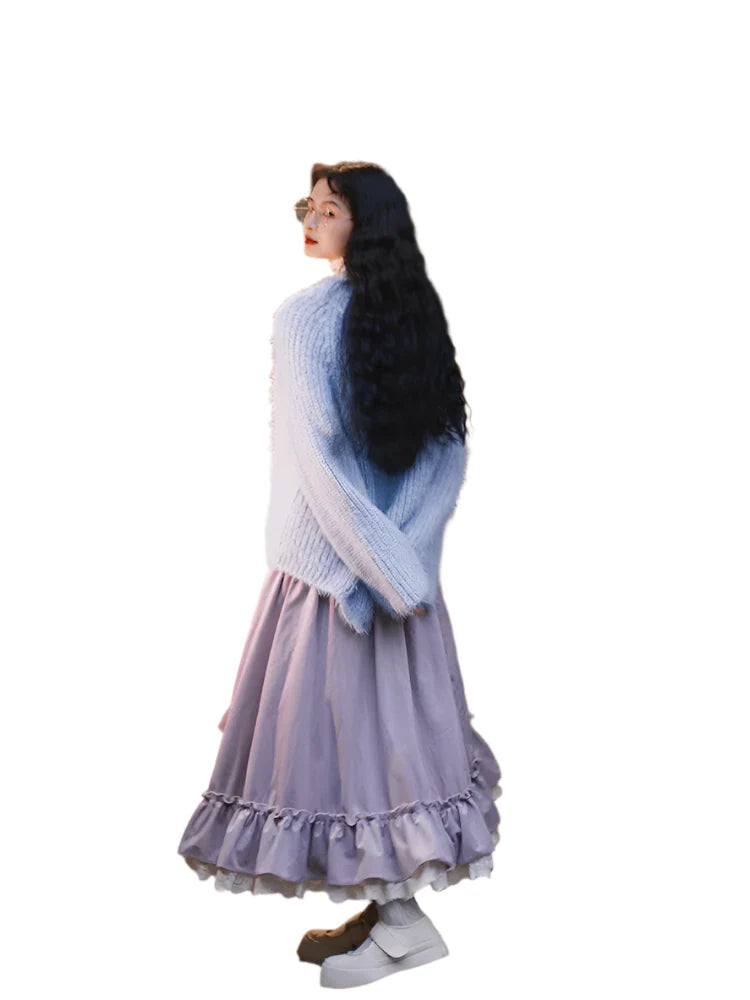 Women’s Vintage Patchwork Ruffle Pleated Long Skirt – High Waist Cake Skirt Irregular A-Line Summer Fashion - Midi Skirt